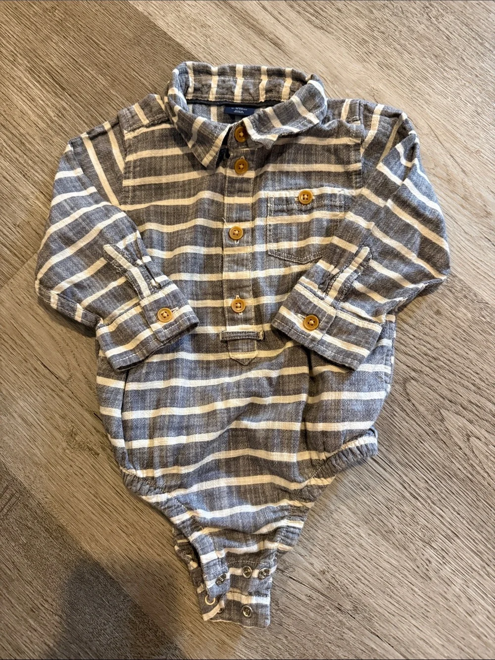 Striped Long-Sleeve One-Piece Bodysuit in Gray and White